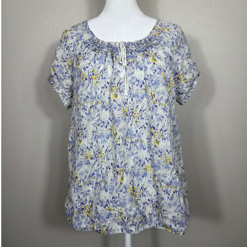 Eddie Bauer Woman's Cottage Core Boho Blue & Purple Blouse Size Large